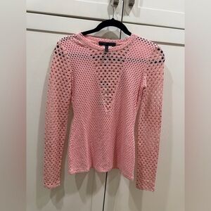 BCBGMaxAzria Pink Perforated Long Sleeve Blouse